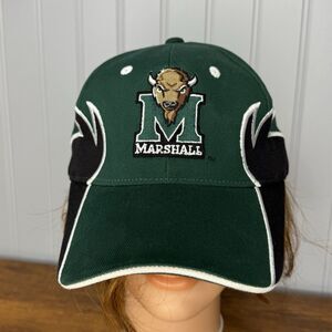 RARE VTG 90s Marshall University Thundering Herd Hat Flame Tribal Swoosh NCAA